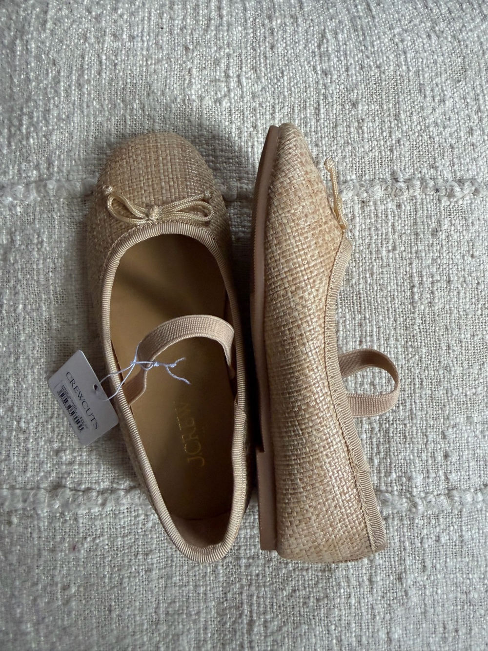 NWT, J.Crew Crewcuts Kids, Tan Straw Ballet Flats with Bow Strap